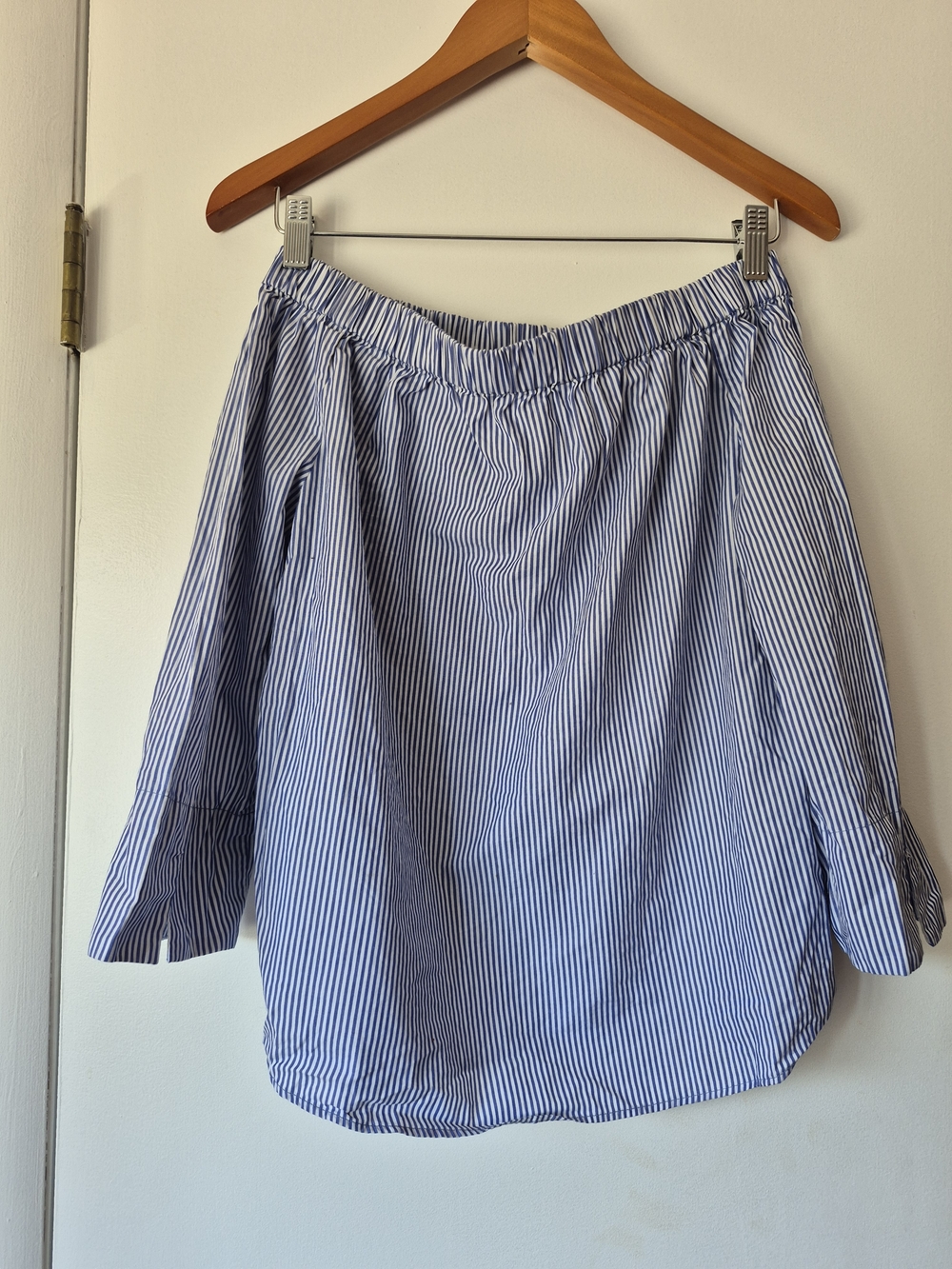 Zara Blue and White Striped Off-Shoulder Top - Picture 2 of 2